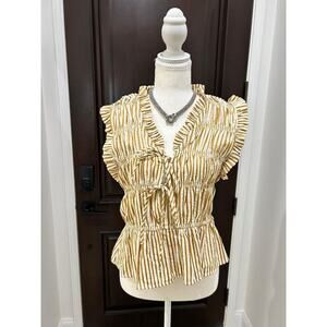 Marc New York Tie-Front Top – Size Medium – Cream & Brown Striped